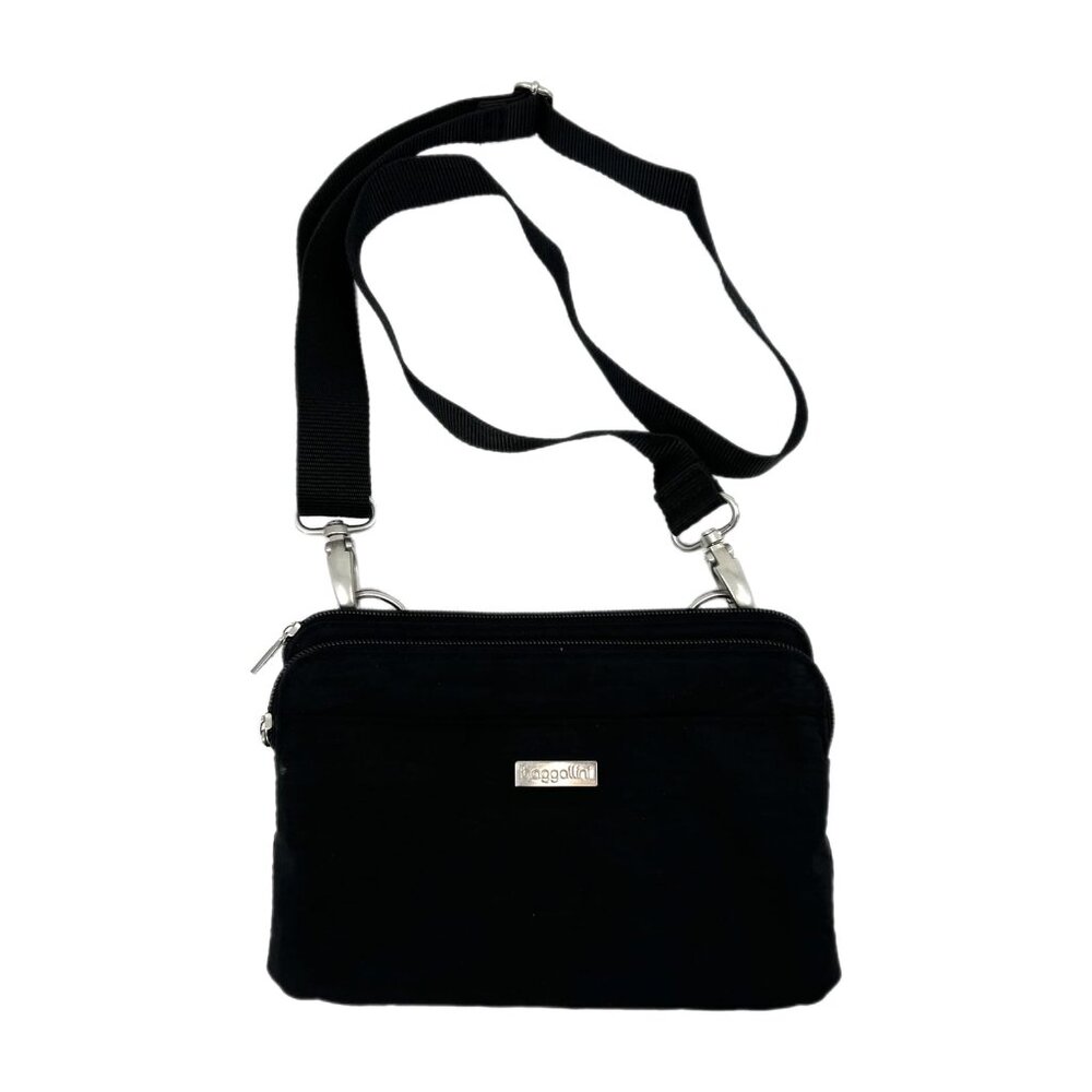 Baggallini Black Convertible Crossbody Bag | Silver Hardware
